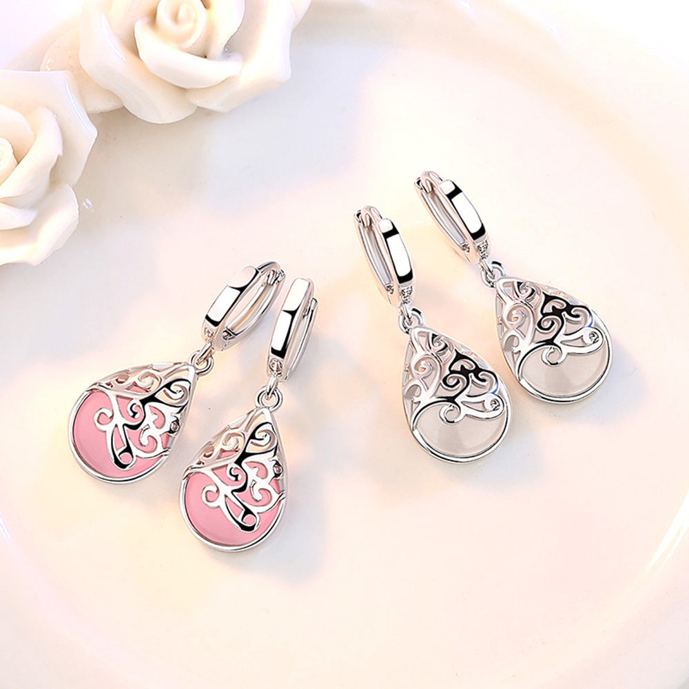 Moonlight Cat's Eye Totem European And American Silver-plated Ear Jewelry Ear Buckle Ear Drop Women's Fashion Wishing Earrings