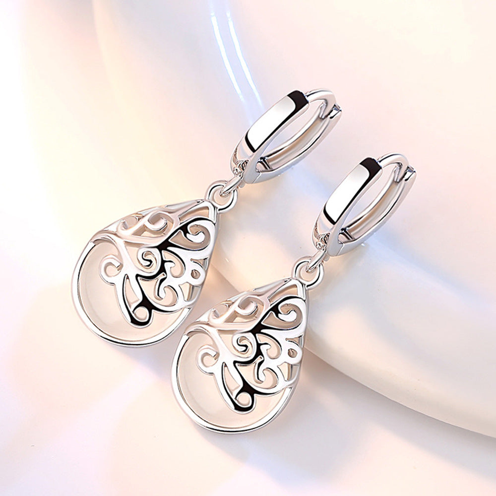Moonlight Cat's Eye Totem European And American Silver-plated Ear Jewelry Ear Buckle Ear Drop Women's Fashion Wishing Earrings