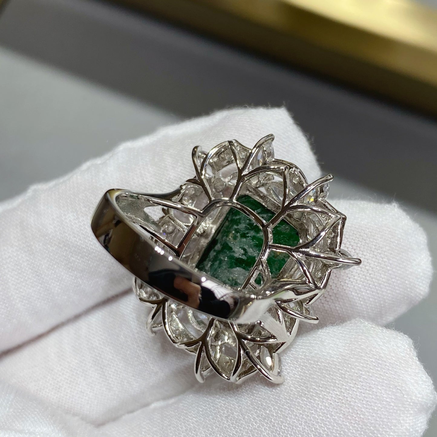 S925 Sterling Silver Net Red Vibrato Fashion Jewelry Ring Korean Style Artificial Emerald Ring Lover Gift