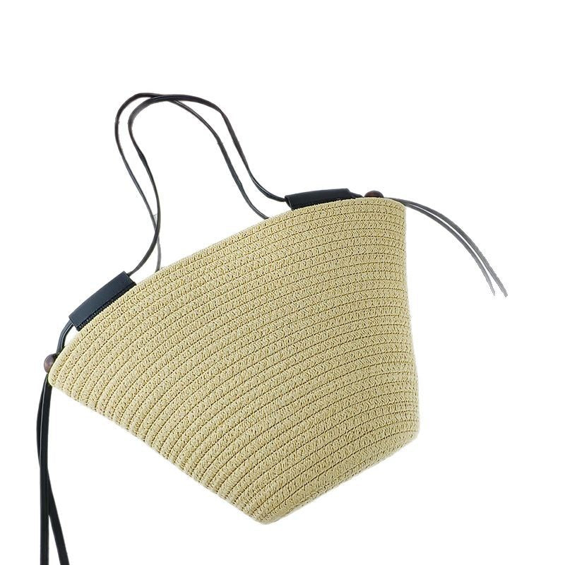 Simple Shoulder Large Capacity Cotton Bag Cotton Rope Woven Women's Commuter Bag Tote Bag Leisure Holiday Beach Bag