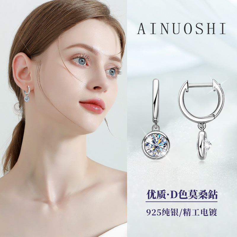 Korean Version Of Luxury D Color Moissanite Earrings Female Temperament Niche High Sense S925 Tremella Ring Earrings A Generation Of Hair