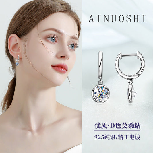 Korean Version Of Luxury D Color Moissanite Earrings Female Temperament Niche High Sense S925 Tremella Ring Earrings A Generation Of Hair