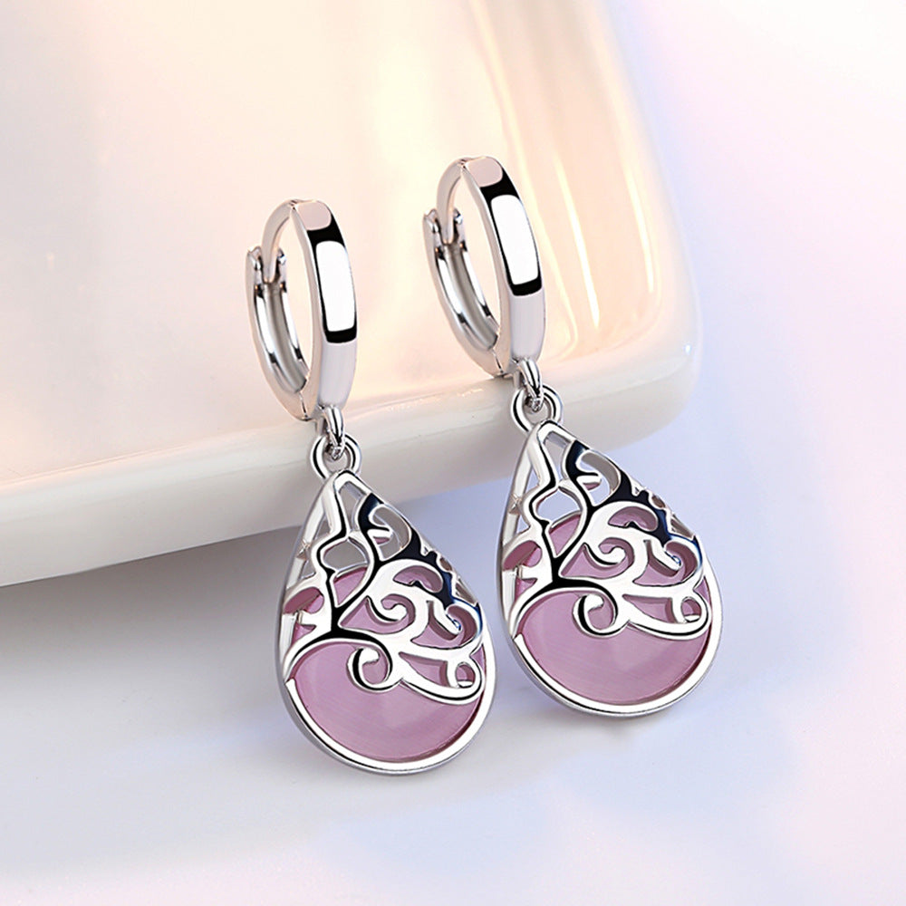 Moonlight Cat's Eye Totem European And American Silver-plated Ear Jewelry Ear Buckle Ear Drop Women's Fashion Wishing Earrings
