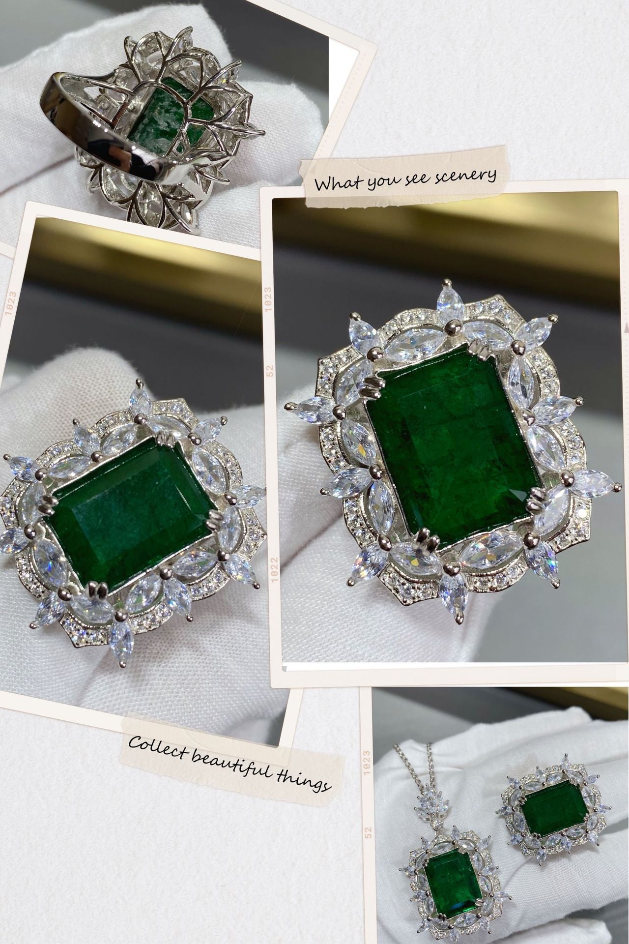 S925 Sterling Silver Net Red Vibrato Fashion Jewelry Ring Korean Style Artificial Emerald Ring Lover Gift