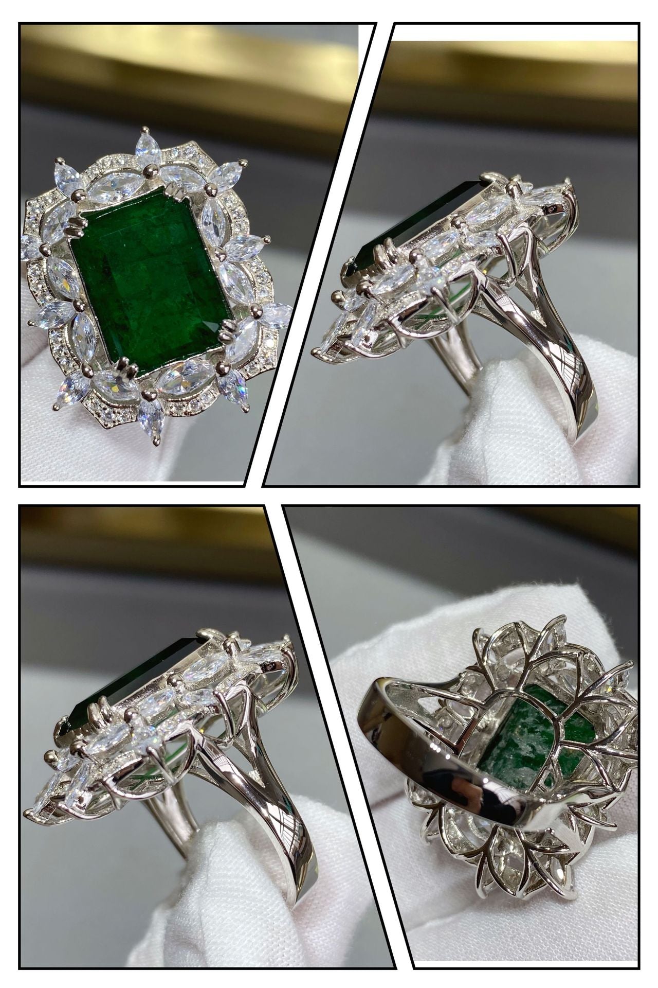 S925 Sterling Silver Net Red Vibrato Fashion Jewelry Ring Korean Style Artificial Emerald Ring Lover Gift